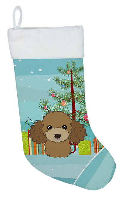Christmas Tree and Chocolate Brown Poodle Christmas Stocking BB1628CS