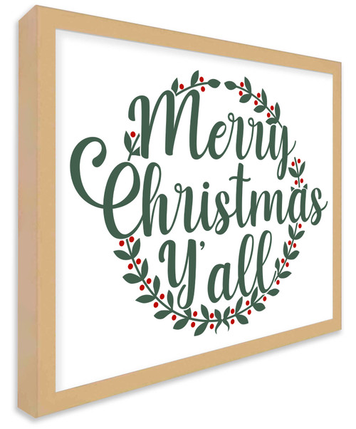 Merry Christmas Y'all 17.5" x 21.5" Framed Christmas Wall Decor Art Print Sign Poster in a Natural Wooden Frame with UV Acrylic and Hangers