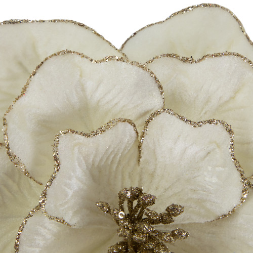 24" Glittered Cream Magnolia Christmas Stem Spray