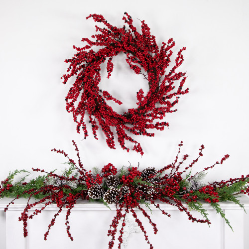 Red and Burgundy Berry Artificial Christmas Wreath, 22-Inch Unlit