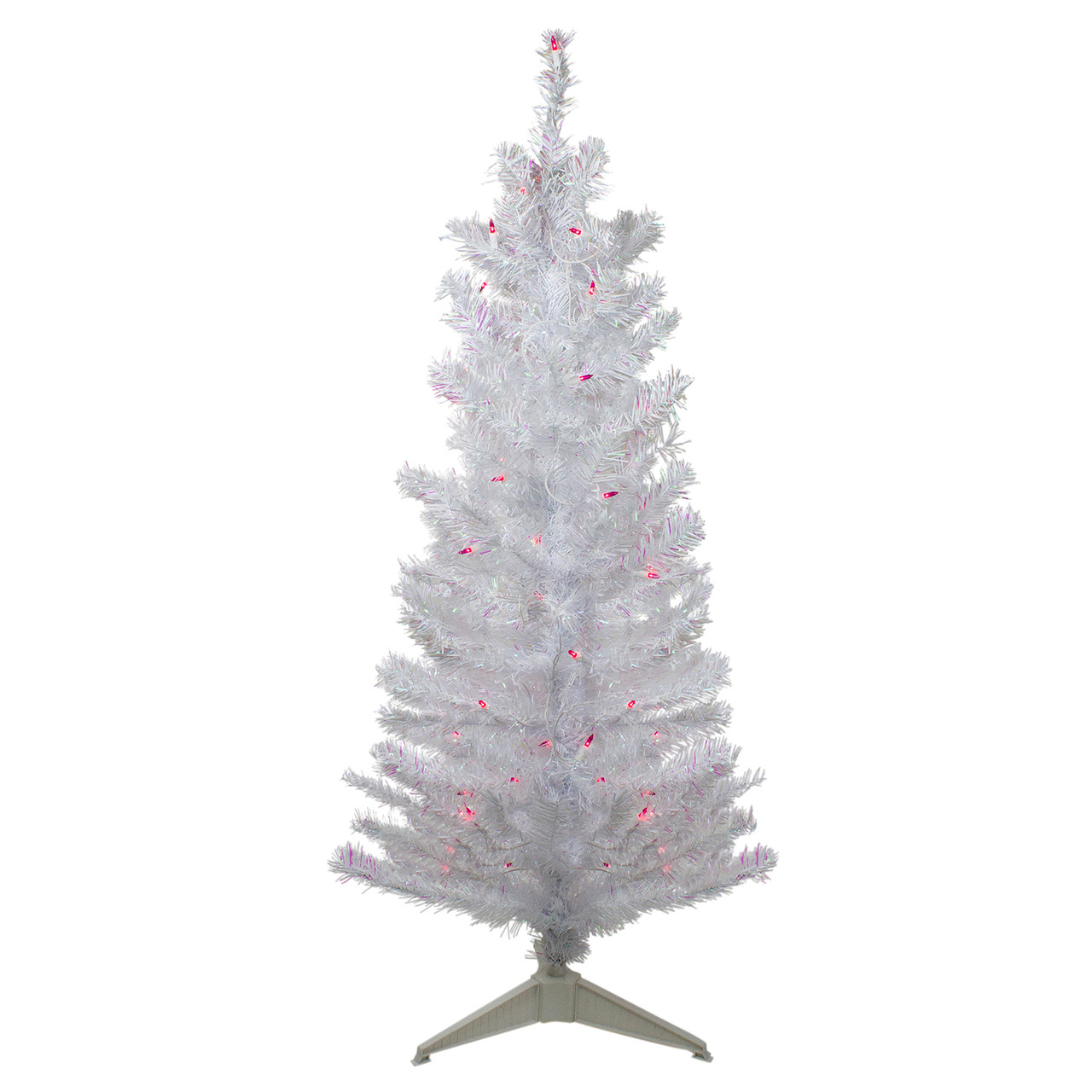 4' Pre-lit White Iridescent Pine Artificial Christmas Tree - Pink Lights