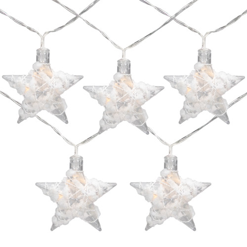 10 B/O LED Warm White Clear Star and Yarn Christmas Lights - 4.5' Clear Wire