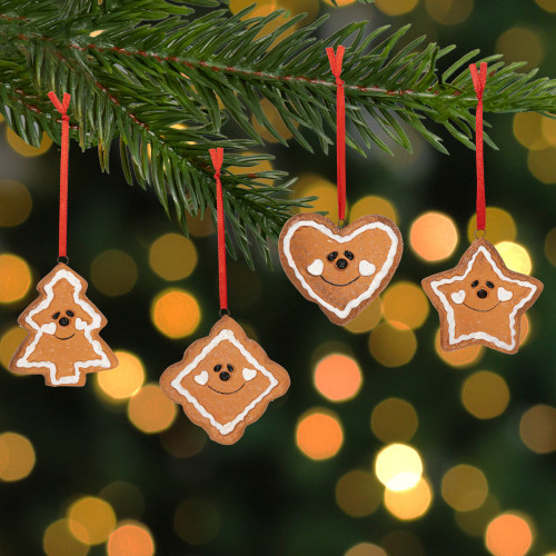 Set of 4 Gingerbread Heart, Star, Tree and Diamond Christmas Ornaments 2.5"