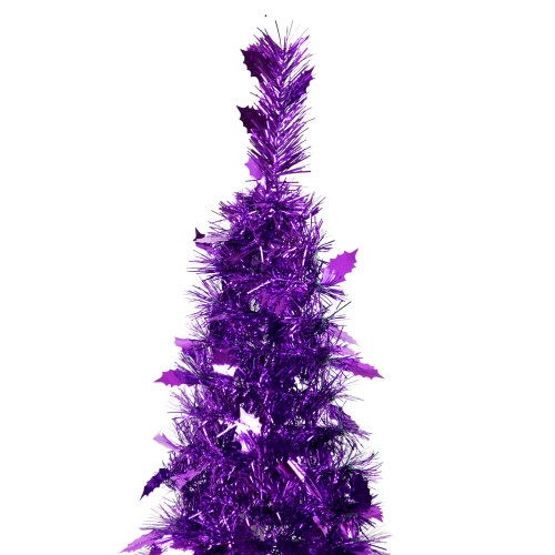 6' Purple Tinsel Pop-Up Artificial Christmas Tree, Unlit