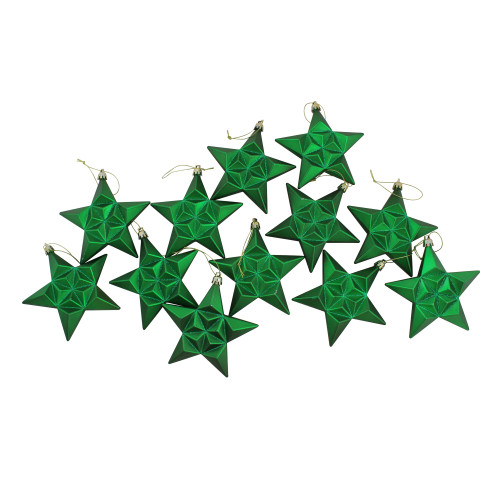 12ct Matte Xmas Green and Gold Glittered Star Shatterproof Christmas Ornaments 5"