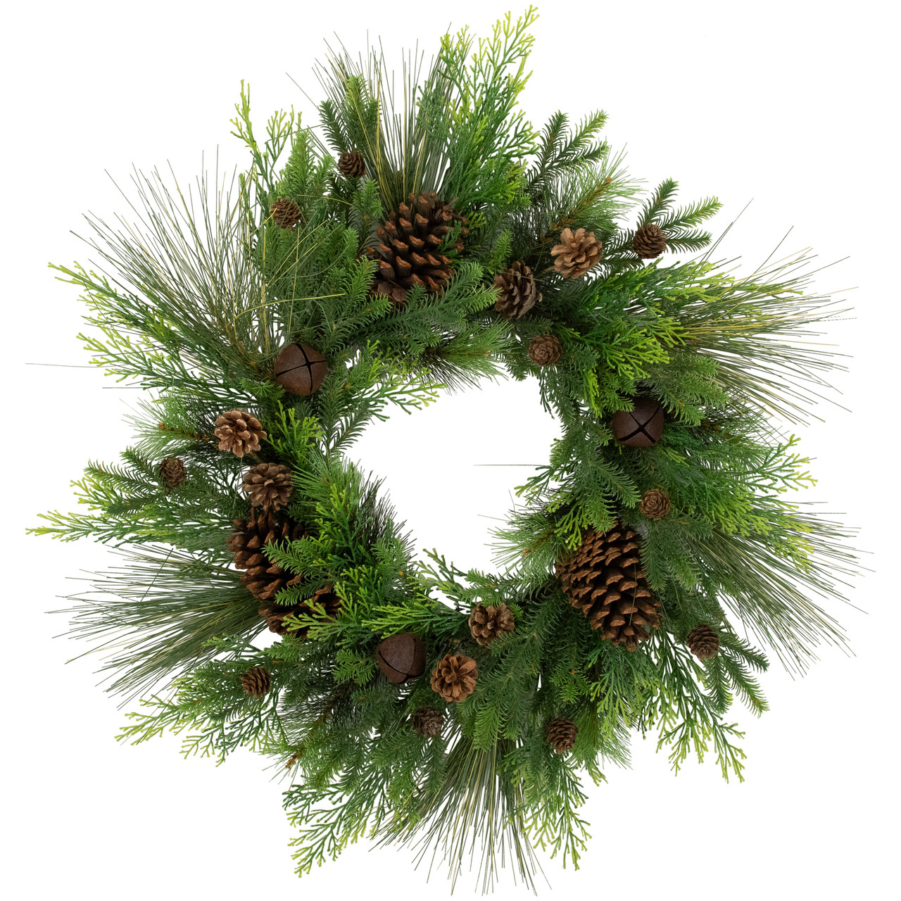 Real Touch?? Pinecones and Jingle Bells Artificial Christmas Wreath - 26" - Unlit