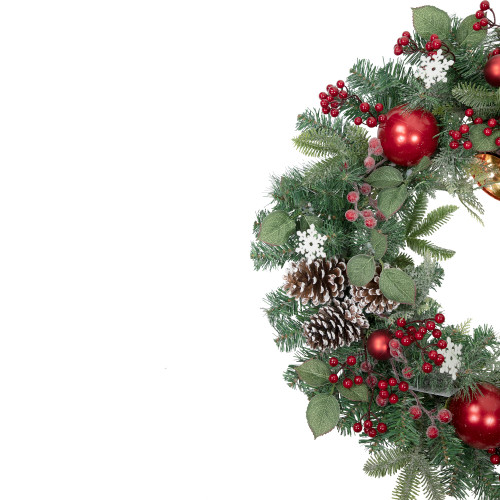 Red Bells and Mixed Foliage Artificial Christmas Wreath, 30-Inch, Unlit