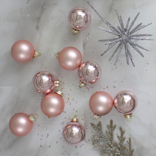10ct Baby Pink Glass 2-Finish Christmas Ball Ornaments 1.75" (45mm)