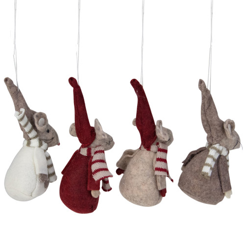 Set of 4 Red and Gray Standing Mice Christmas Ornaments 5.5"