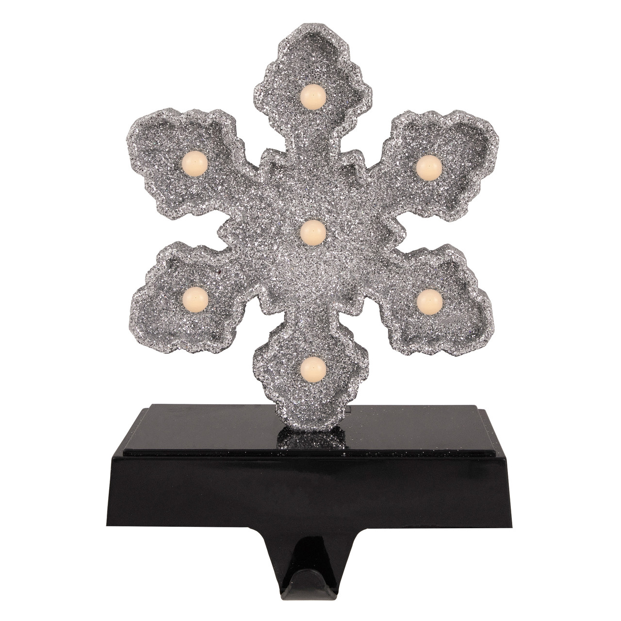 LED Lighted Glittered Snowflake Christmas Stocking Holder - 7" - Silver Finish