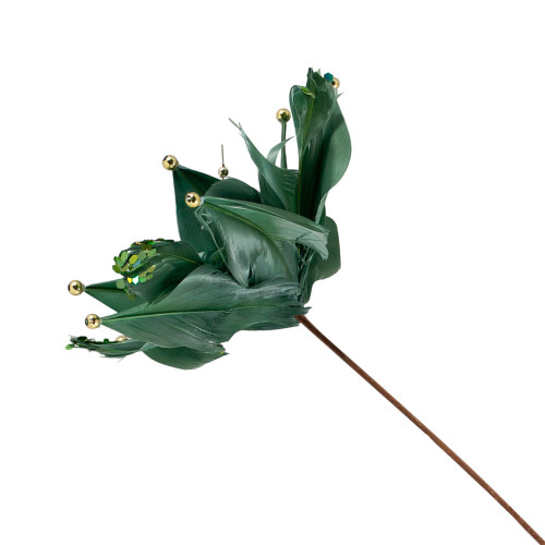 Poinsettia with Feather Petals Artificial Christmas Pick - 13.75" - Green