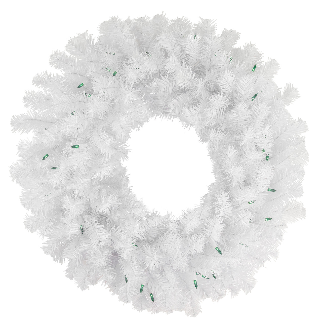 Pre-Lit Geneva White Spruce Artificial Christmas Wreath, 24-Inch, Green Lights