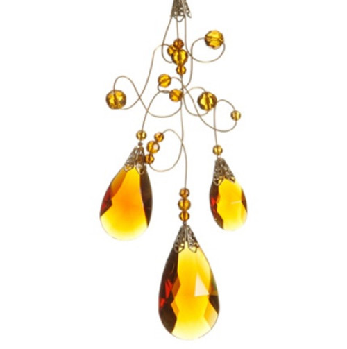 9.75" Amber and Gold Faceted Beads Christmas Teardrop Ornament