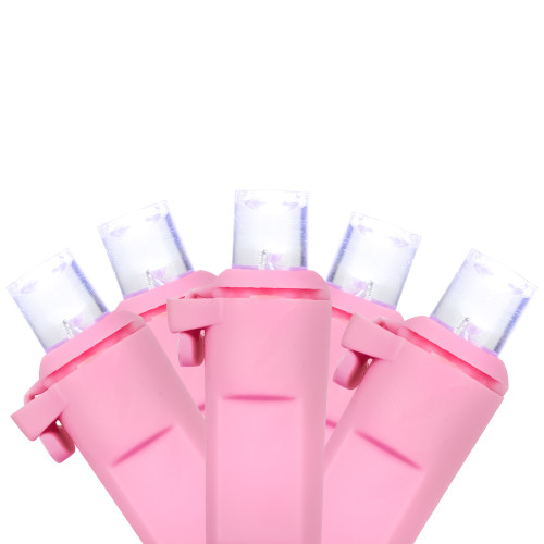 100-Count Pure White LED Wide Angle Christmas Lights, 33ft Pink Wire