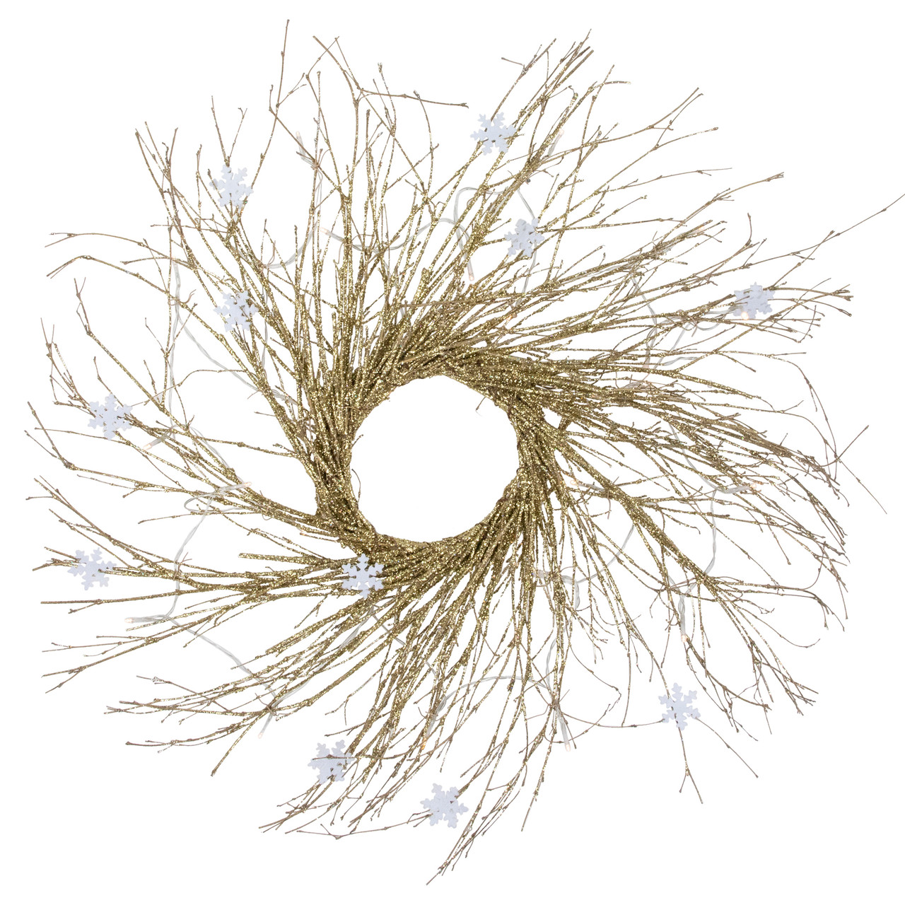 Pre-lit Battery Operated Glittered Twig Christmas Wreath - 28" - Warm White LED Lights