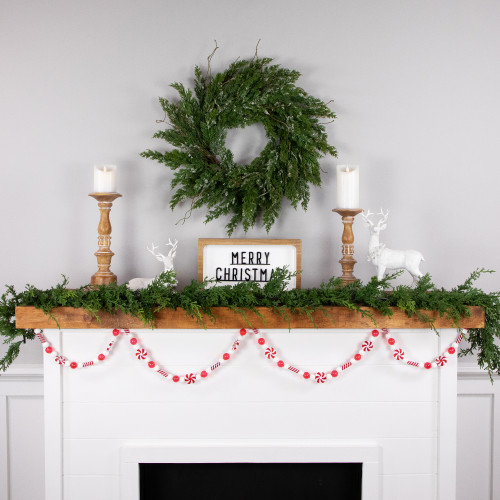 6' Red and White Frosted Peppermint Candy Christmas Garland, Unlit