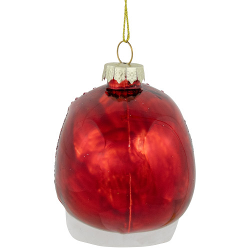 Day of the Dead Skull Head Glitter Glass Christmas Ornament - 3.5" - Red