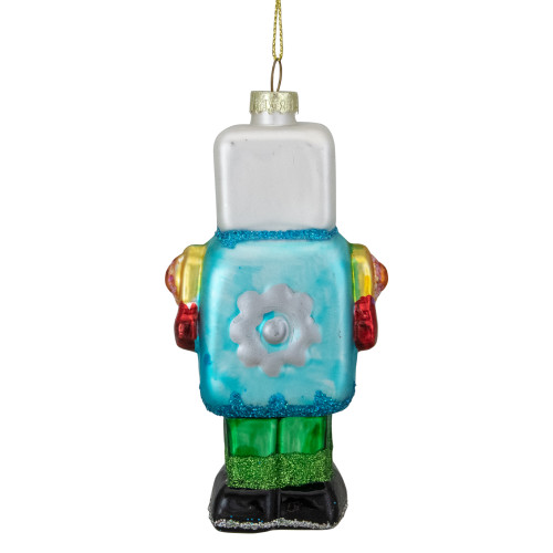 4.75" Multi-Colored Glass Robot Christmas Ornament
