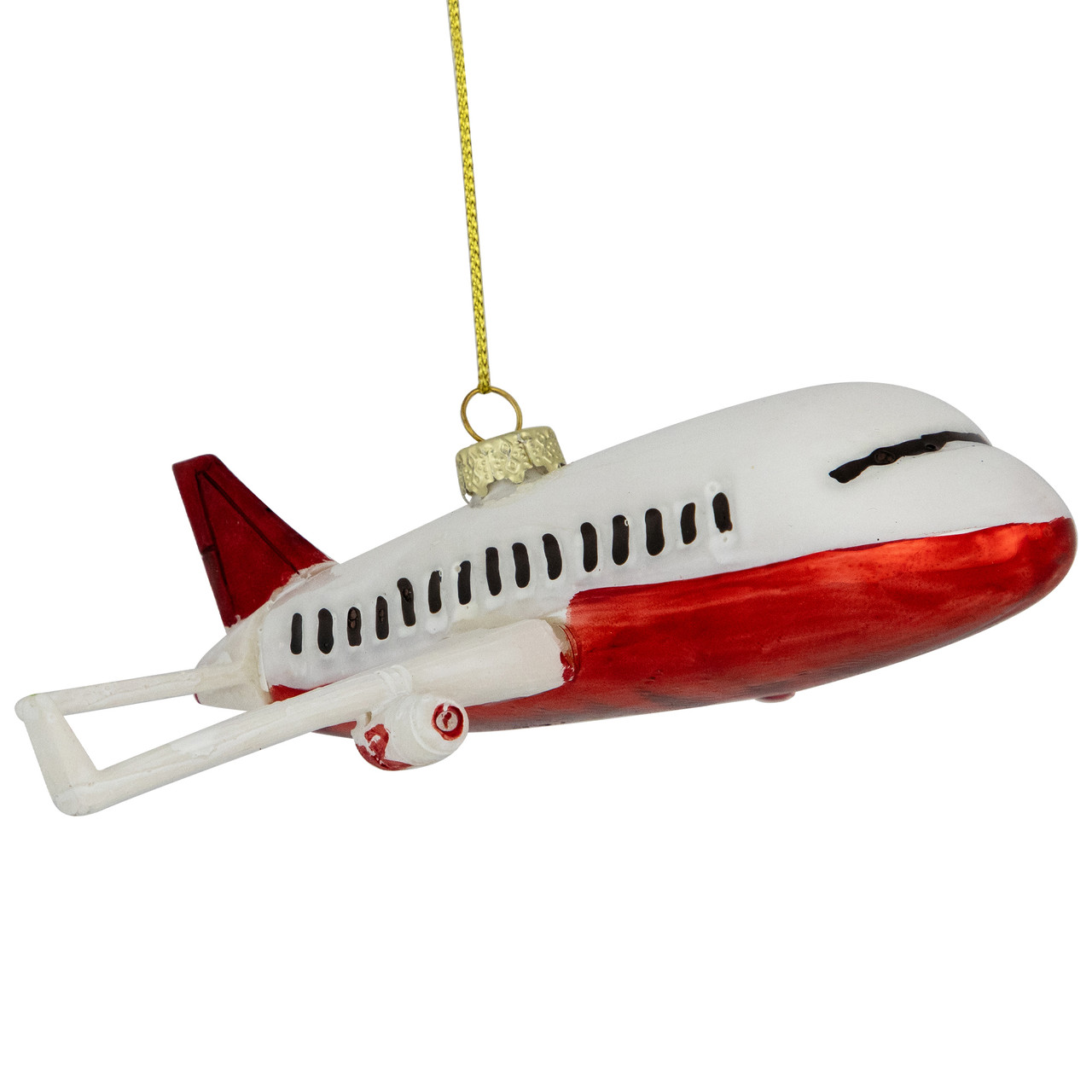 5.75" White and Red Airplane Glass Christmas Ornament
