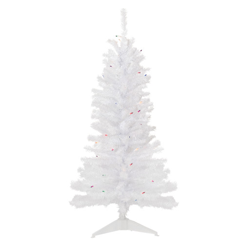 4' Pre-Lit Woodbury White Pine Slim Artificial Christmas Tree, Multi Lights