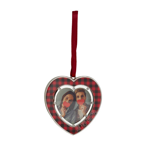 Buffalo Plaid Heart Shaped Picture Frame Christmas Ornament - 3" - Silver Finish