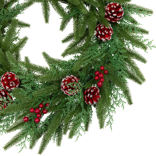 Real Touch?? Wind River Fir with Glittered Pinecones Artificial Christmas Wreath - 24" - Unlit