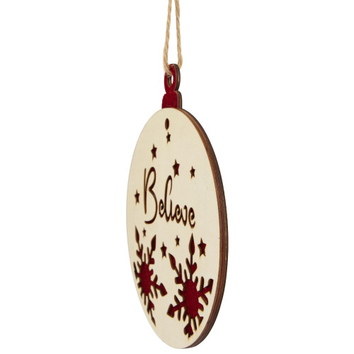7" Round "Believe" Christmas Ornament Disc with Snowflake and Star Cutouts