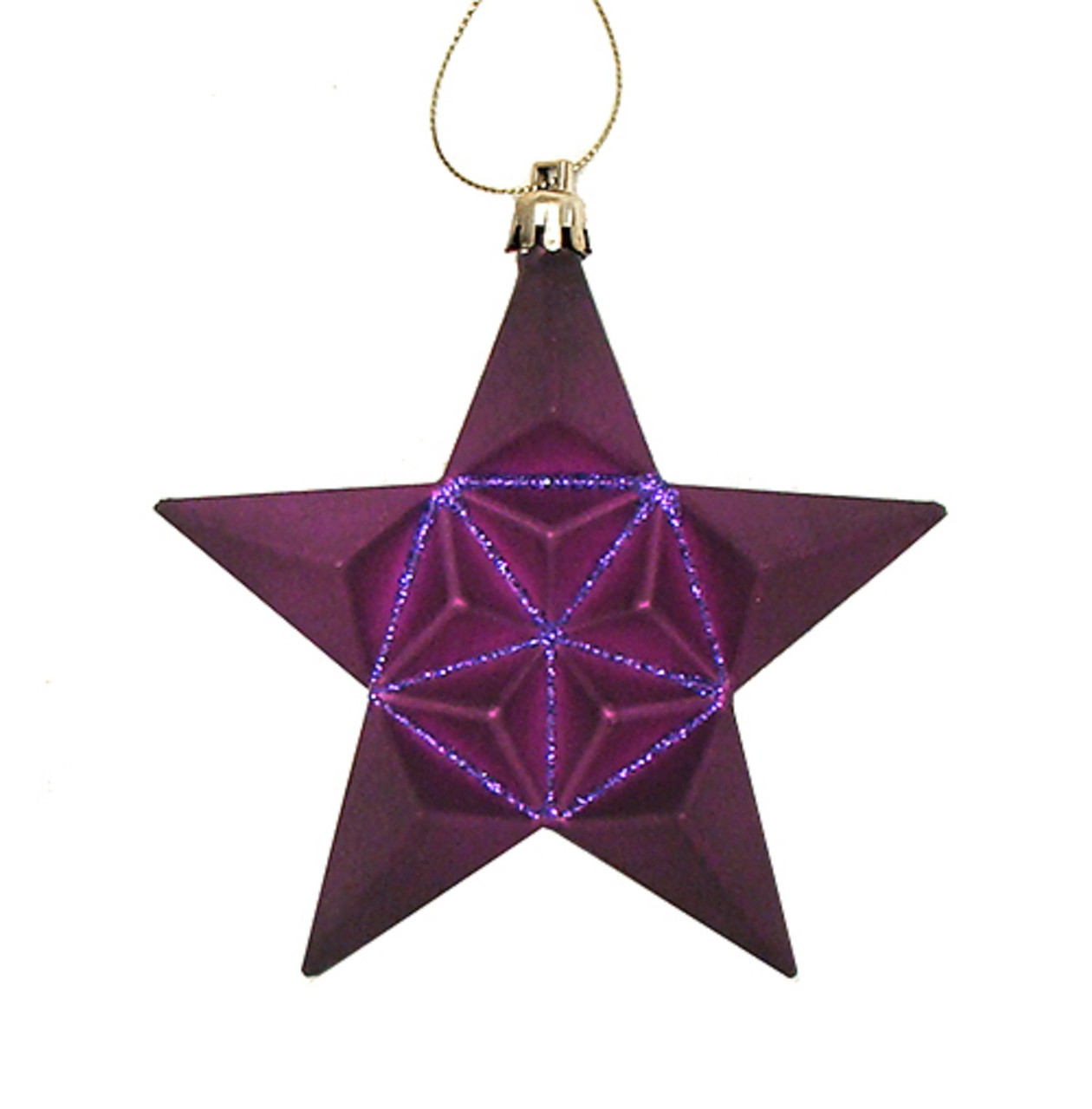12ct Purple Shatterproof 2-Finish Star Christmas Ornaments 5"