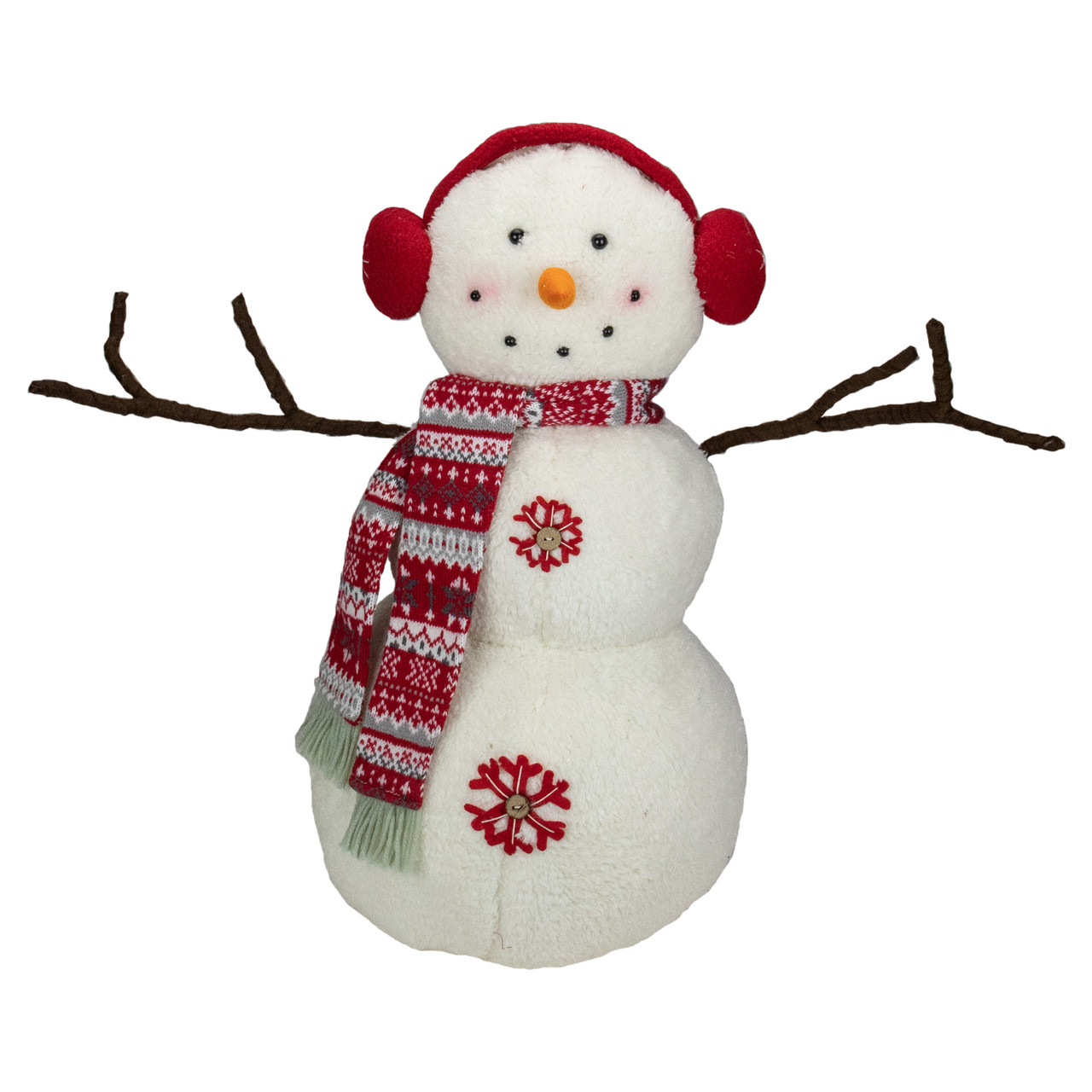 Plush Snowman with Button Snowflakes and Earmuffs Christmas Decoration - 21.5" -