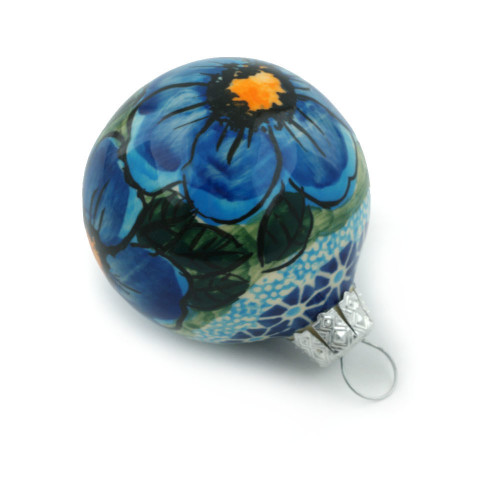 Polmedia Polish Pottery Christmas Ball Ornament 3" Corn In The Blue