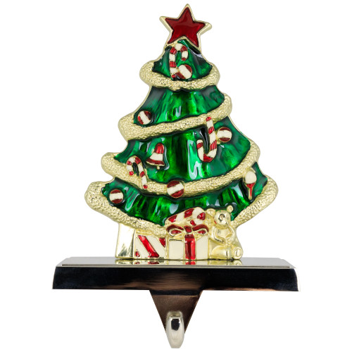 Decorated Christmas Tree Metal Stocking Holder - 6"
