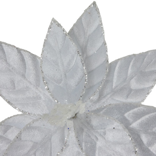 10" Snow White Glittered Poinsettia Christmas Floral Pick Clip-On Ornament