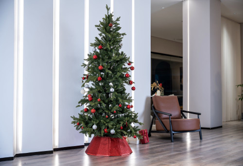 26.75" Shiny Red Fabric Hexagonal Christmas Tree Collar