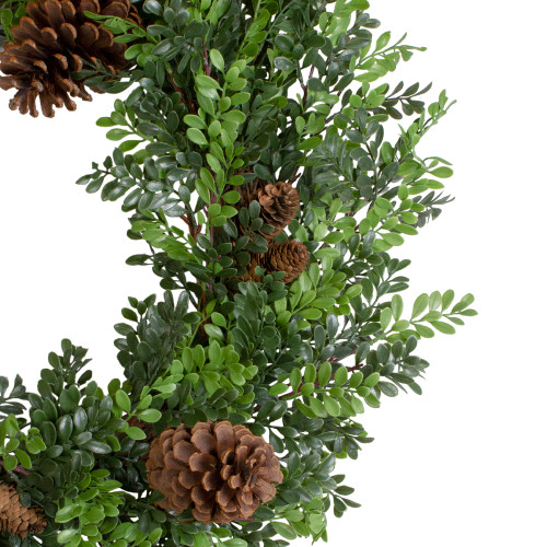 Boxwood and Pine Cone Artificial Christmas Wreath - 27" - Unlit