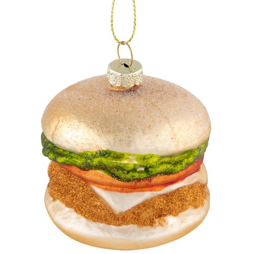 2.5" Glittered Golden Cheeseburger Glass Hanging Christmas Ornament