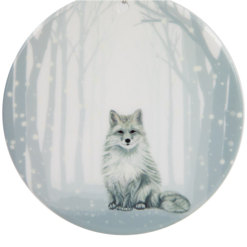 4" Silvery Blue Arctic Fox Porcelain Disc Christmas Ornament