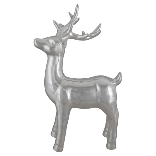 Shiny Ceramic Standing Reindeer Christmas Decoration - 14" - Silver