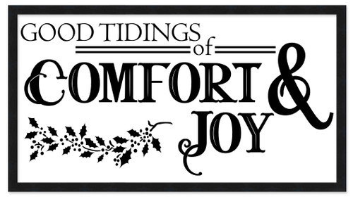 Good Tiding of Comfort and Joy 7.5" x 13.5" Framed Christmas Wall Decor Art Print Sign Poster in a Black Wooden Frame with UV Acrylic and Hangers