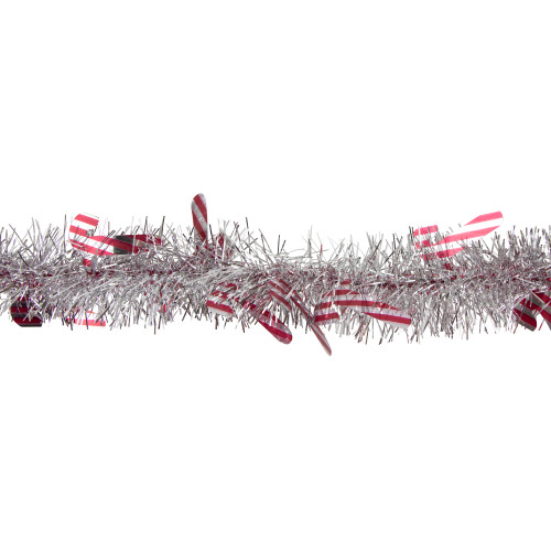 Christmas Candy Cane Wrapped Tinsel Garland - 50' x 3" - Silver and Red - Unlit