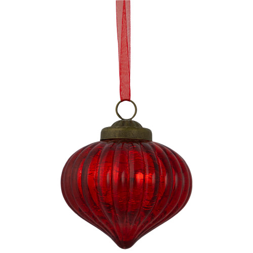 3" Red Crackle Glass Onion Christmas Ornament
