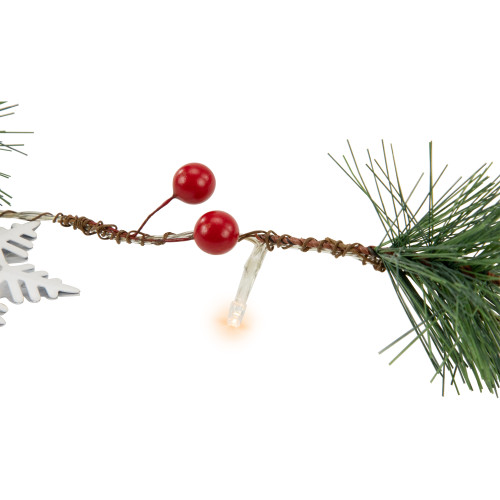 Pre-Lit B/O Pine, Berry and Snowflake Christmas Garland - 6' - Warm White LED Lights