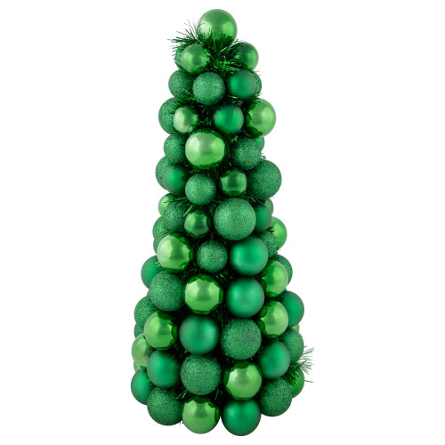 3-Finish Shatterproof Ball Christmas Tree with Tinsel - 15.75" - Green
