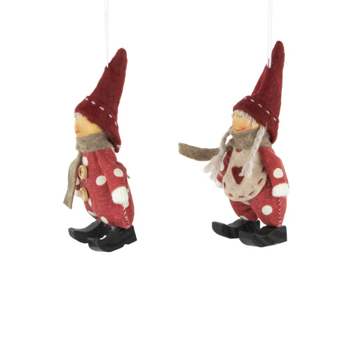 Set of 2 Red Polka Dot Boy and Girl Hanging Christmas Ornaments 5.5"