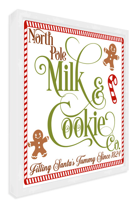 North Pole Milk and Cookie Co 9.5" x 9.5" Framed Christmas Wall Decor Art Print Sign Poster in a Natural Wooden Frame with UV Acrylic and Hangers