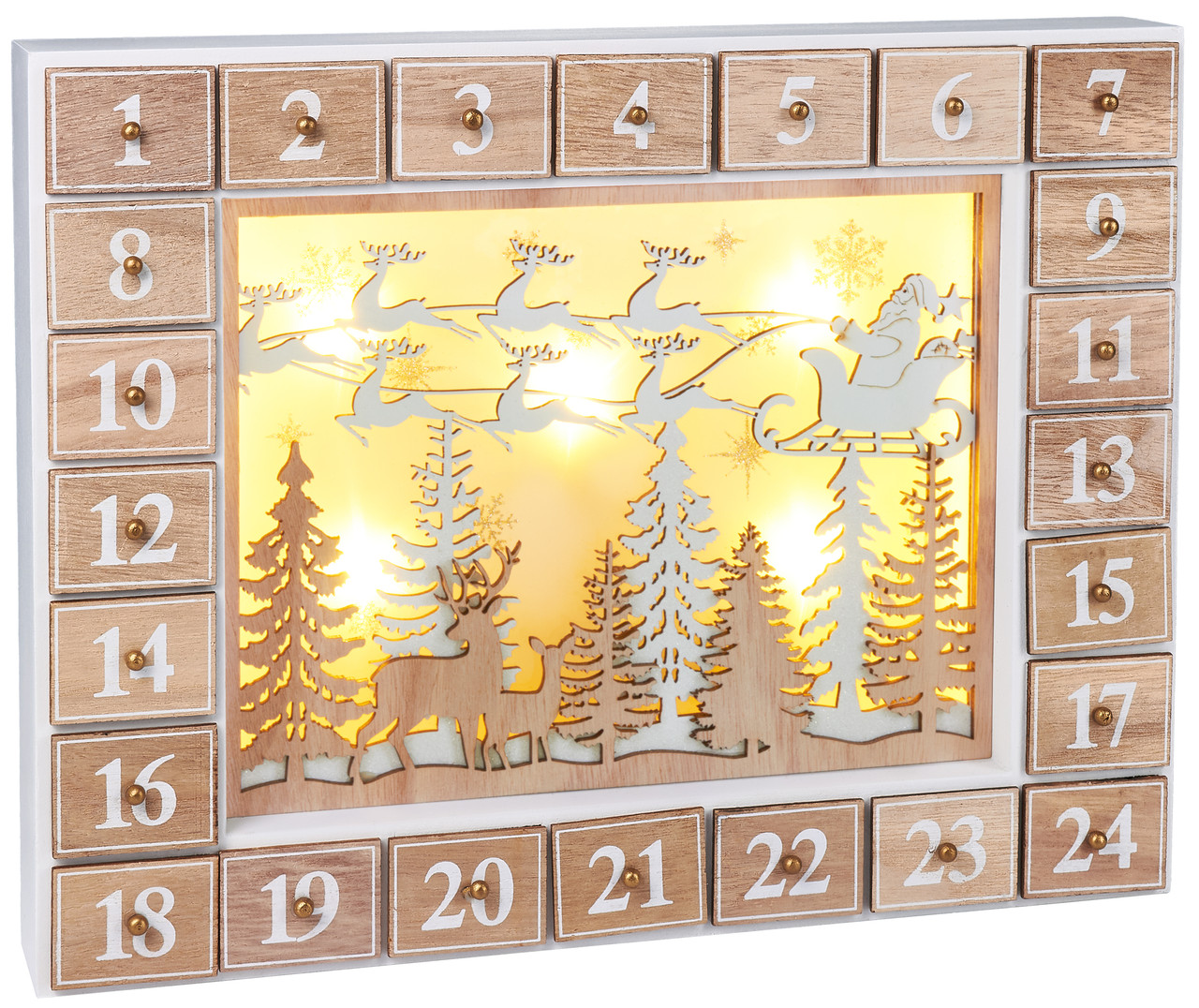 BRUBAKER Reusable Wooden Advent Calendar to Fill - Flying Santa Claus with LED Lighting - DIY Christmas Calendar 13.98 x 2.36 x 10.63 inches