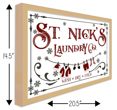 St Nick's Laundry Company Laundry Room 14.5" x 20.5" Framed Christmas Wall Decor  Sign Poster in a Natural Wooden Frame with UV Acrylic and Hangers