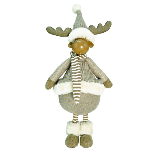 Standing Plush Moose with Matching Hat and Scarf Christmas Figure - 24.75" - Beige