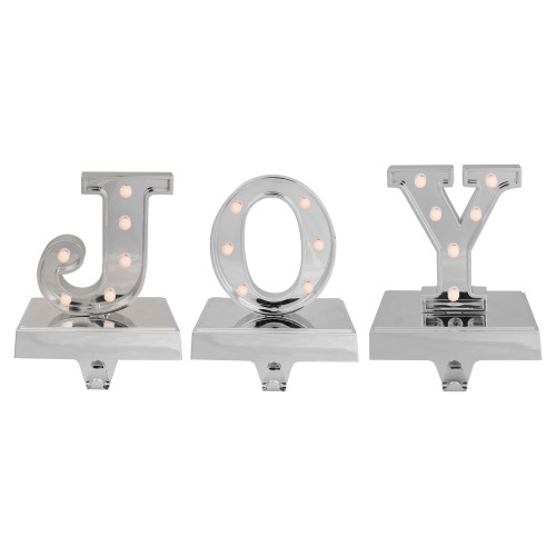 LED Lighted "JOY" Christmas Stocking Holder - 6.5" - Silver Finish - Set of 3