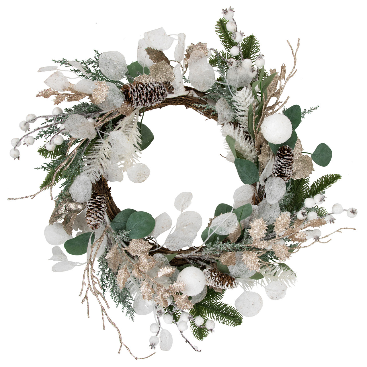 Sage Green and White Artificial Christmas Wreath, 24-Inch, Unlit