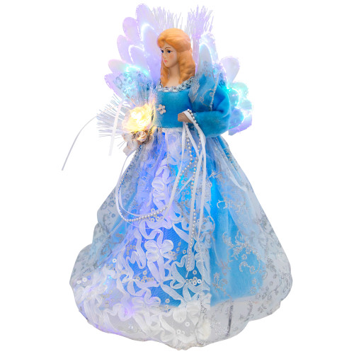 Lighted Fiber Optic Angel Christmas Tree Topper - 12" - Blue and White